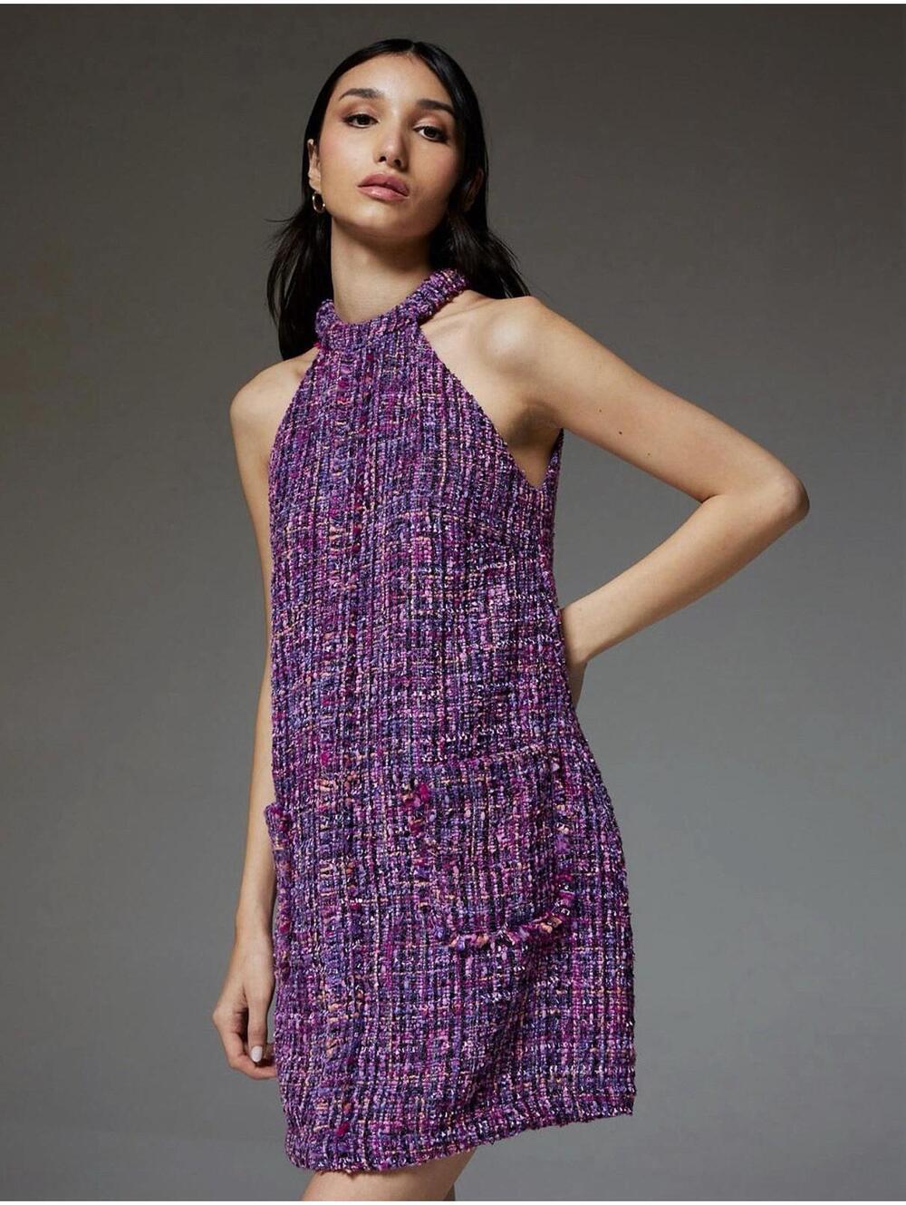 Zara Purple Tweed Halter Mini Dress
